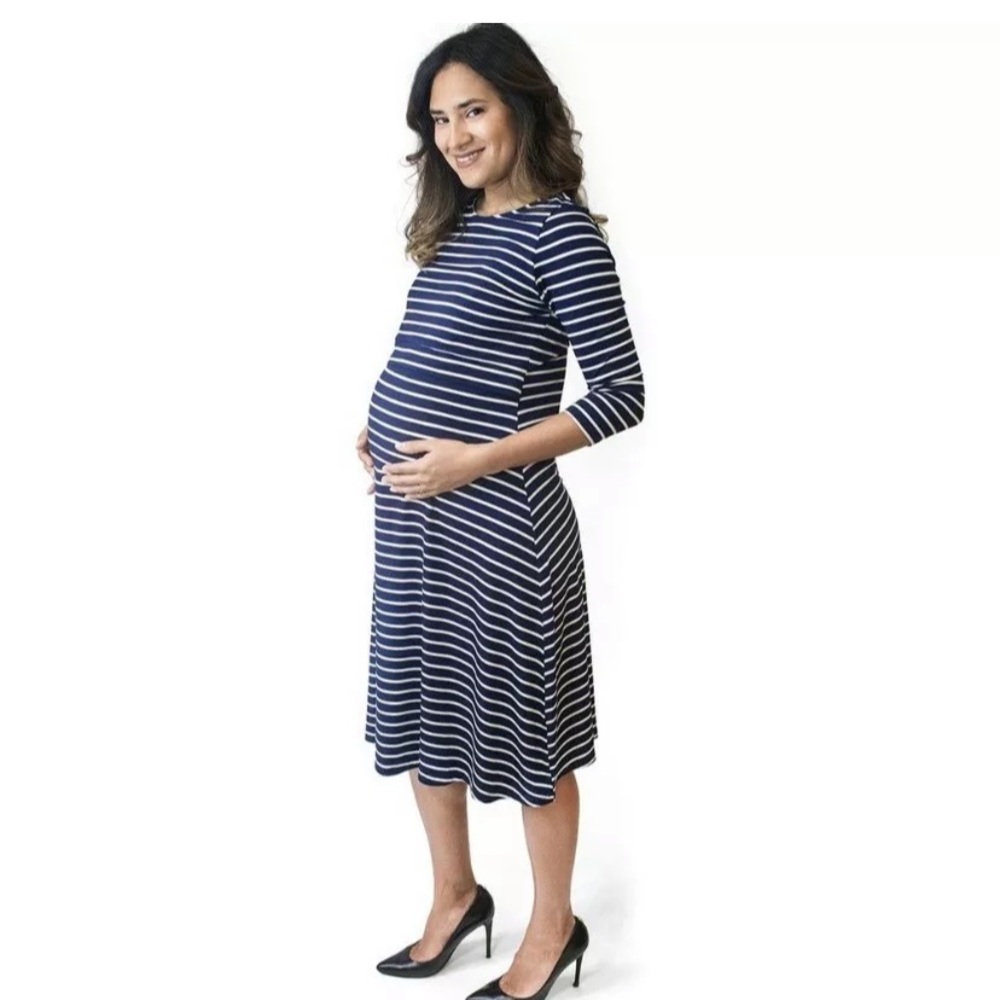 Rosie Pope Navy White Striped Nursing Dress Size L